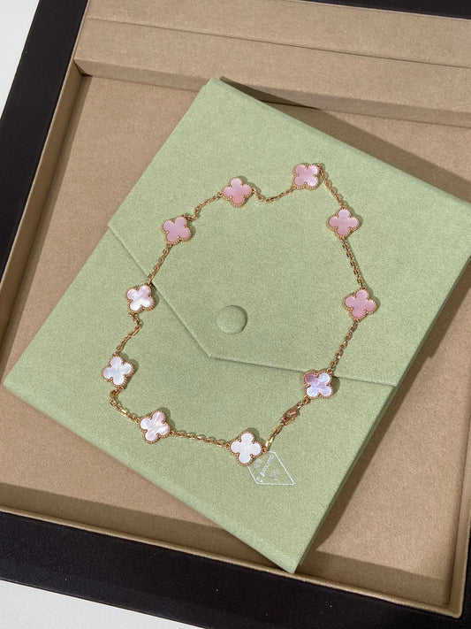 [Vellora-Opalyn]CLOVER 10 MOTIFS PINK NECKLACE