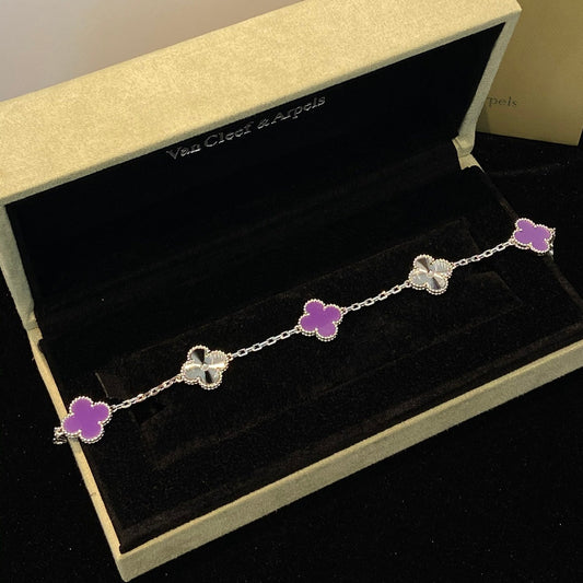 [Vellora-Opalyn]CLOVER  5 MOTIFS  PURPLE VIOLET BRACELET SILVER