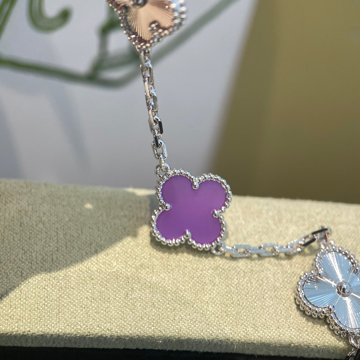 [Vellora-Opalyn]CLOVER  5 MOTIFS  PURPLE VIOLET BRACELET SILVER