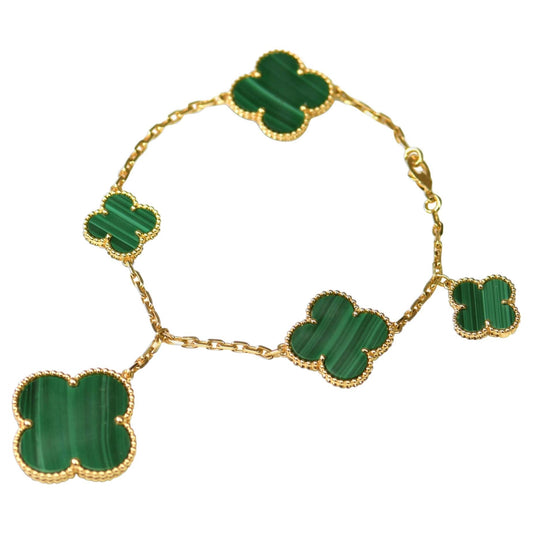 [Vellora-Opalyn]MAGIC CLOVER MALACHITE GOLD BRACELET 5 MOTIFS