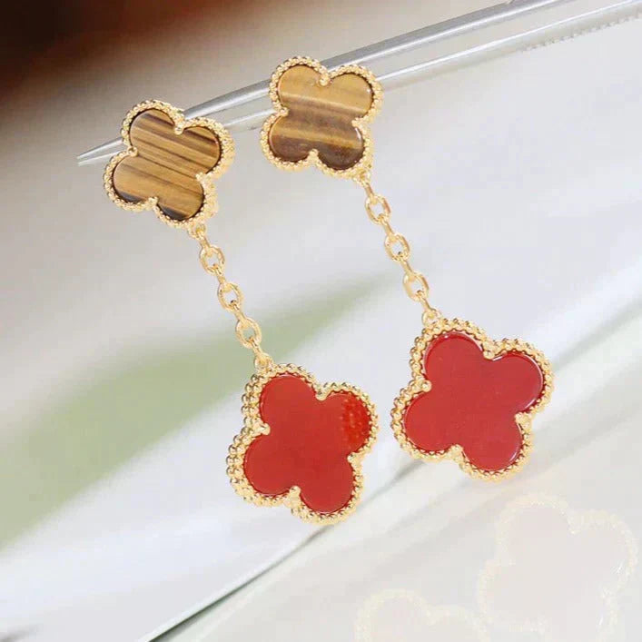 [Vellora-Opalyn]CLOVER  2 MOTIF  TIGER EYE CARNELIAN EARRINGS