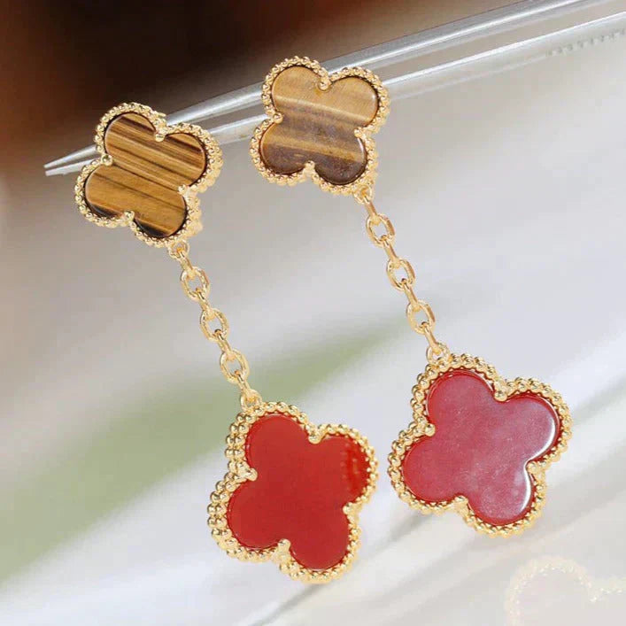 [Vellora-Opalyn]CLOVER  2 MOTIF  TIGER EYE CARNELIAN EARRINGS