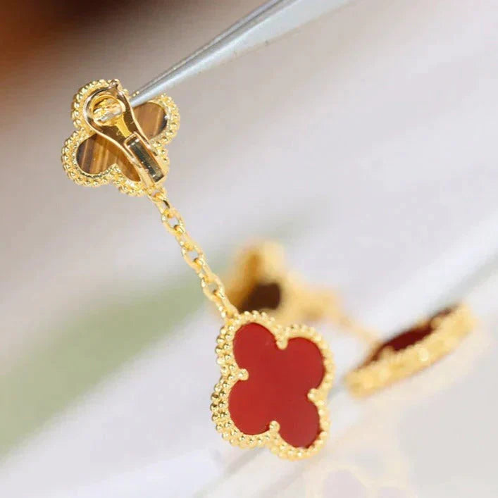 [Vellora-Opalyn]CLOVER  2 MOTIF  TIGER EYE CARNELIAN EARRINGS