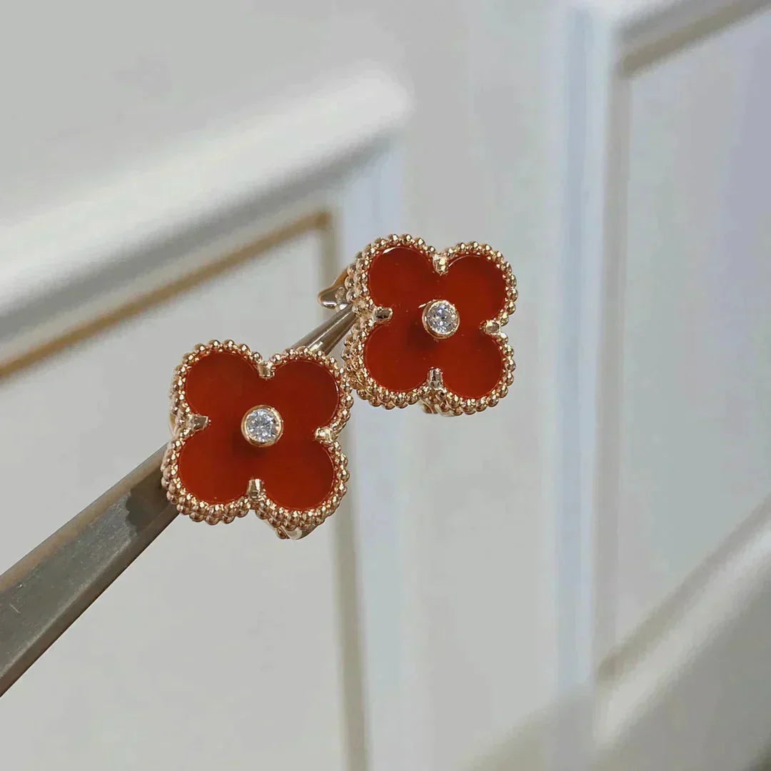 [Vellora-Opalyn]CLOVER MEDIUM 1 MOTIFS CARNELIAN  DIAMOND earrings