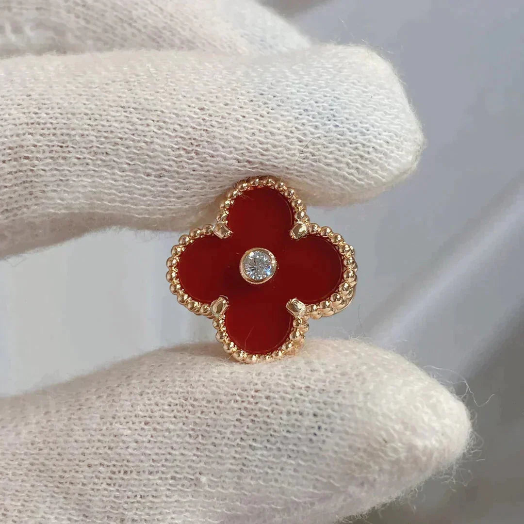 [Vellora-Opalyn]CLOVER MEDIUM 1 MOTIFS CARNELIAN  DIAMOND earrings