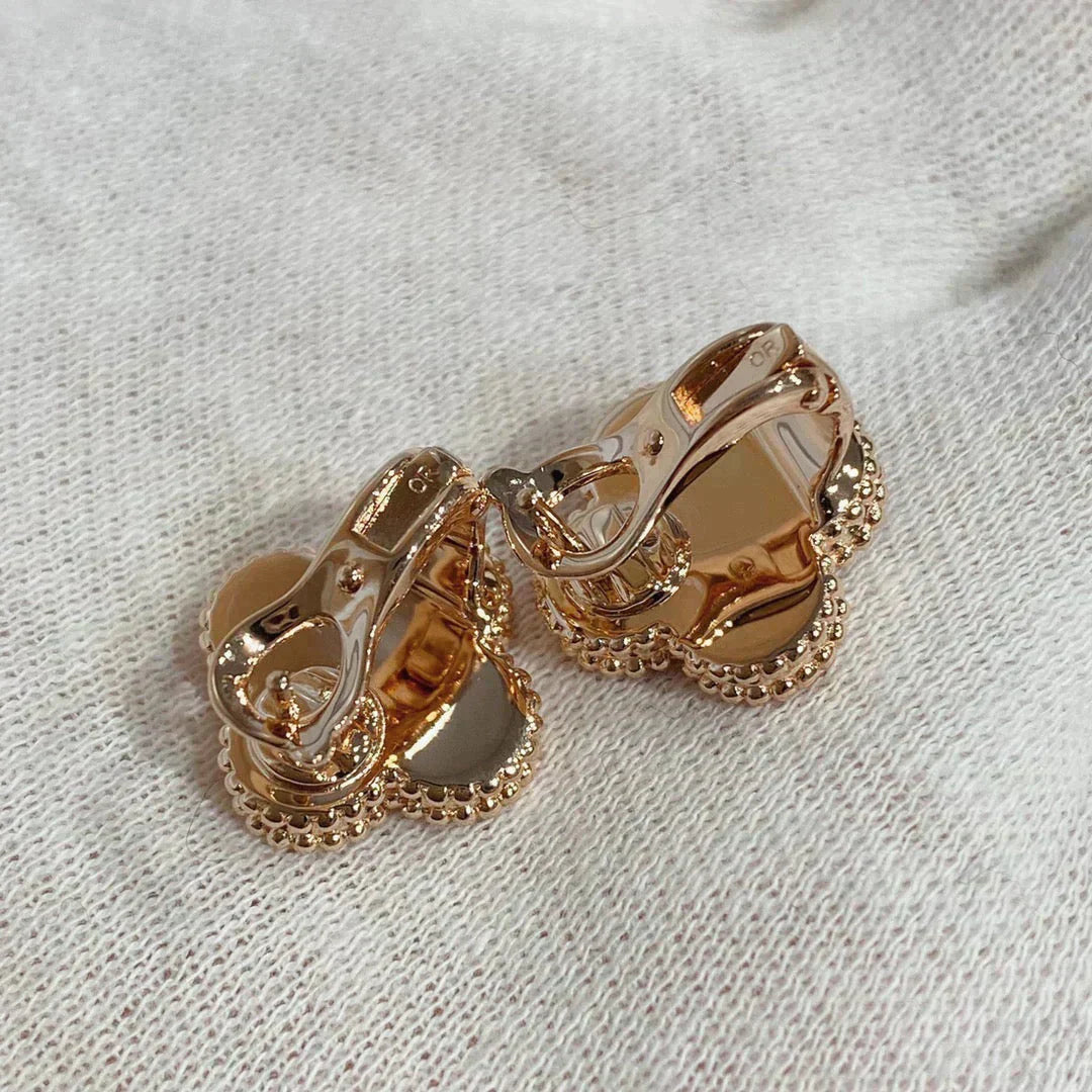 [Vellora-Opalyn]CLOVER MEDIUM 1 MOTIFS CARNELIAN  DIAMOND earrings