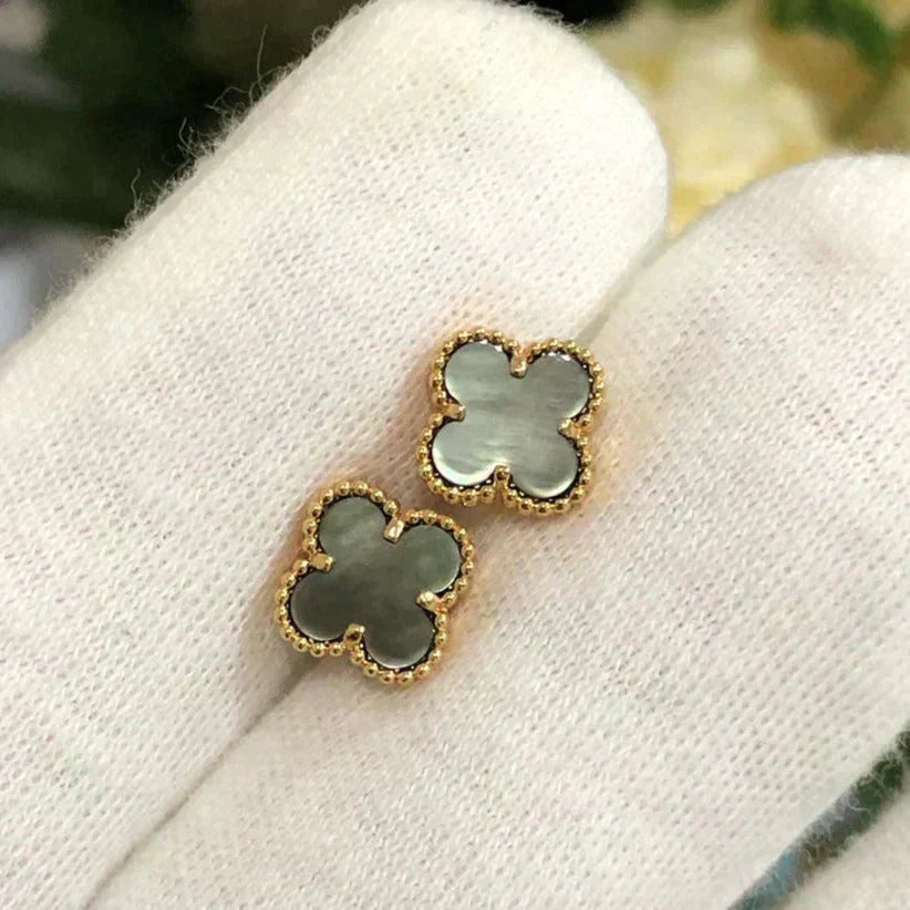 [Vellora-Opalyn]CLOVER MINI 9.5MM GRAY MOP EARRINGS