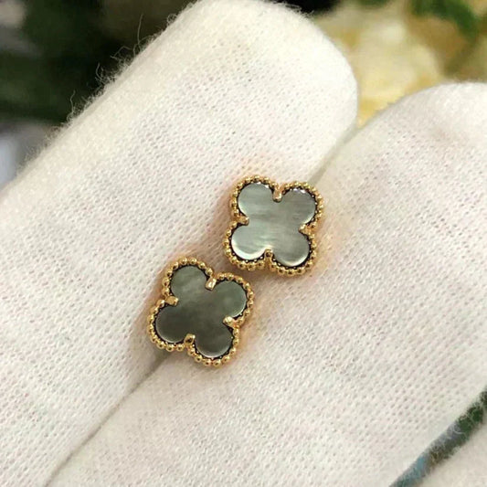 [Vellora-Opalyn]CLOVER MINI 9.5MM GRAY MOP EARRINGS