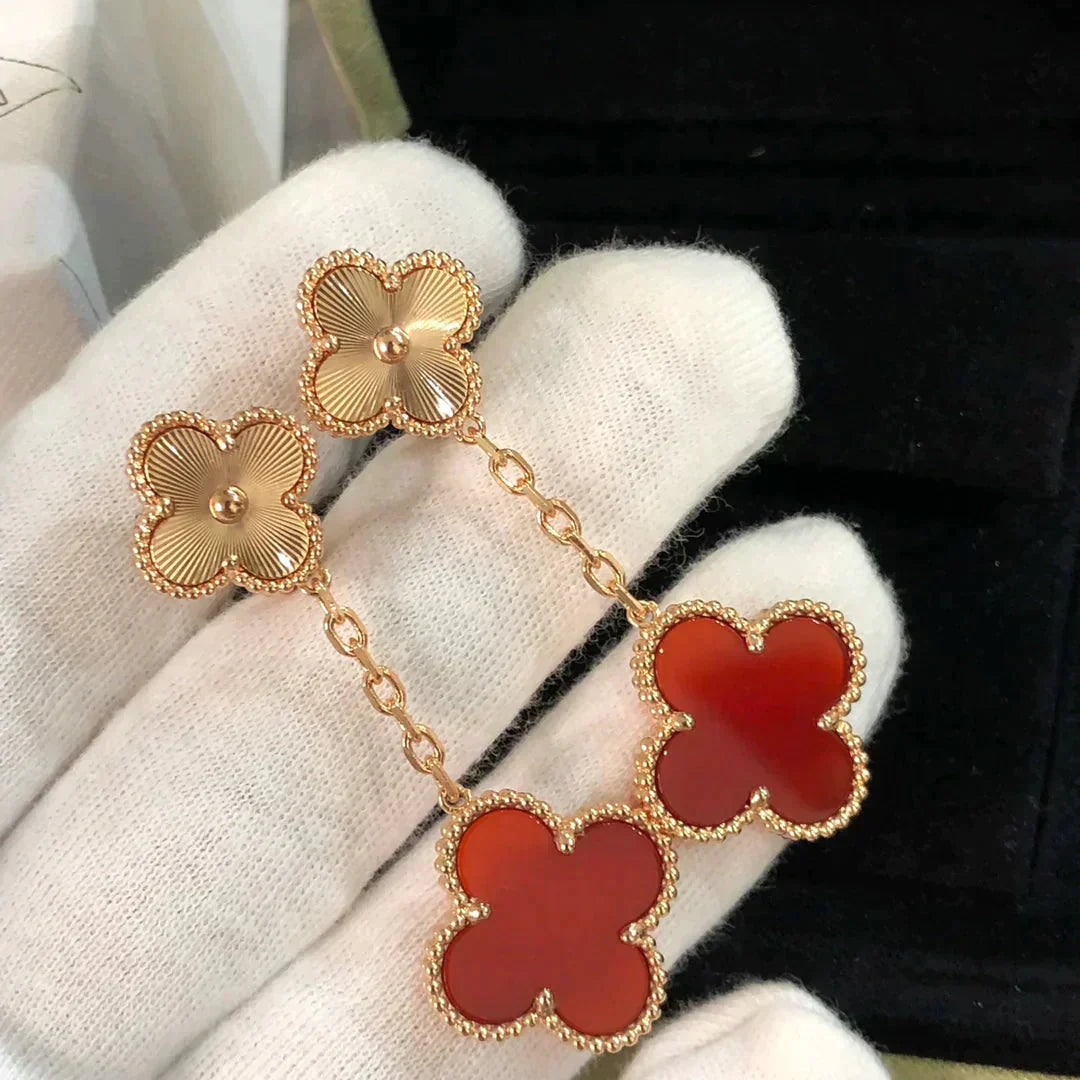 [Vellora-Opalyn]CLOVER 2 MOTIF  LASER CARNELIAN EARRINGS