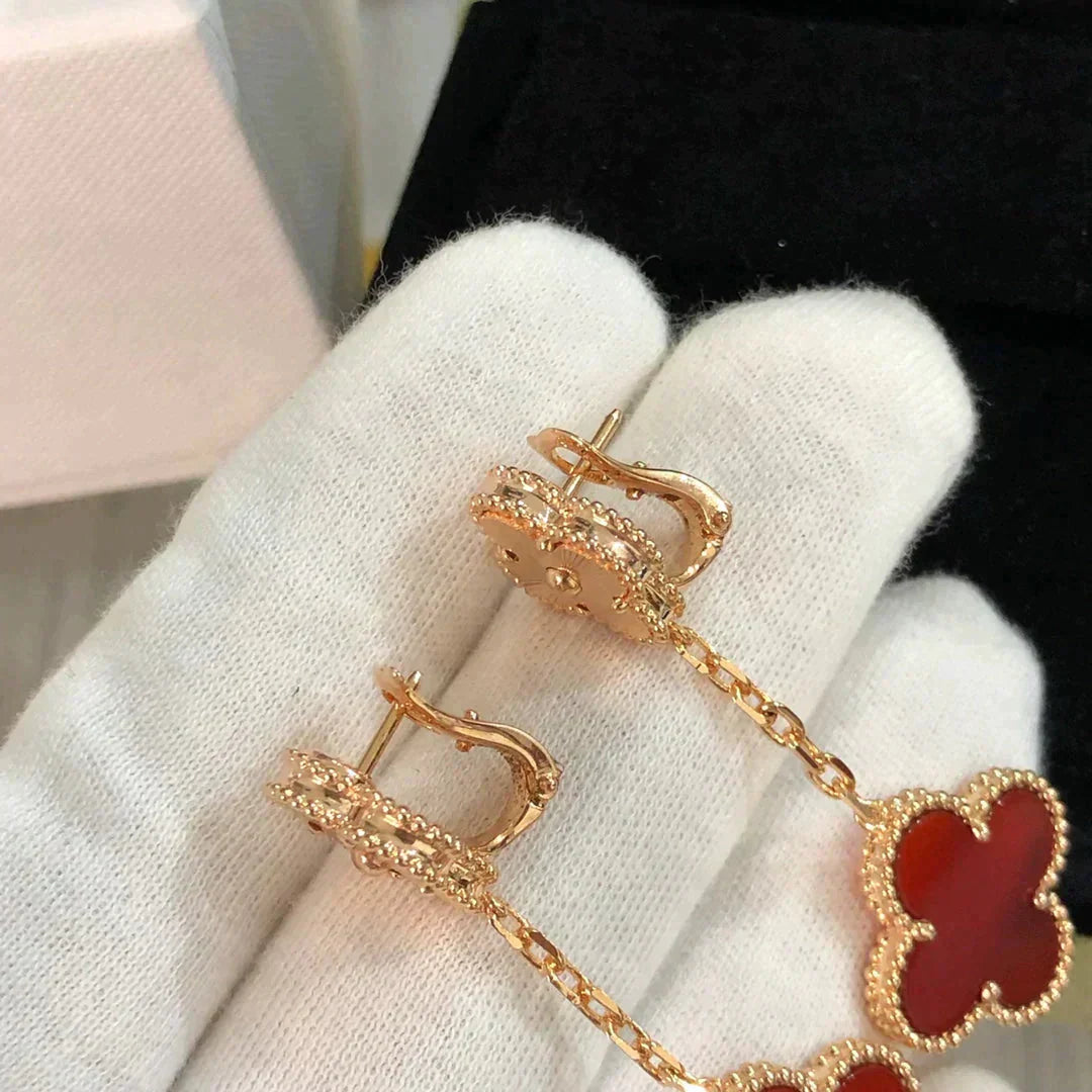 [Vellora-Opalyn]CLOVER 2 MOTIF  LASER CARNELIAN EARRINGS