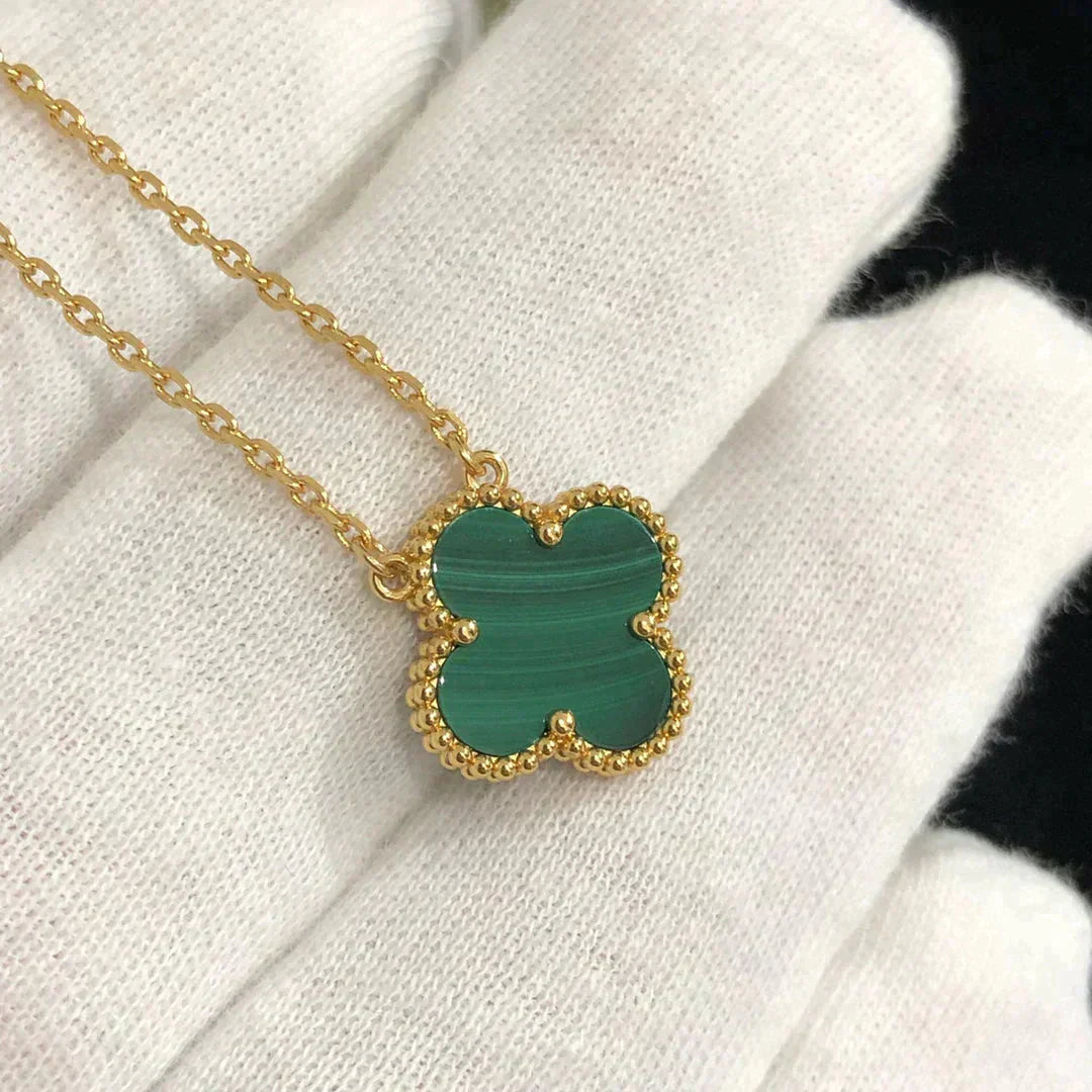 [Vellora-Opalyn]CLOVER 15MM MALACHITE SINGLE FLOWER  NECKLACE