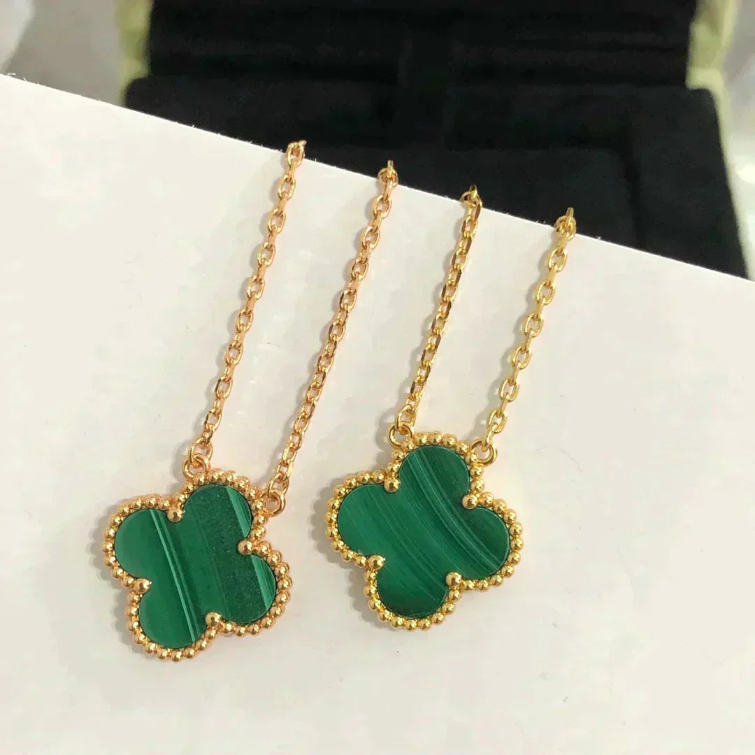 [Vellora-Opalyn]CLOVER 15MM MALACHITE SINGLE FLOWER  NECKLACE