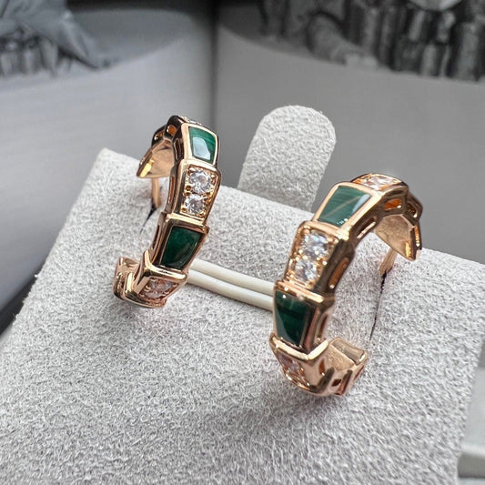 [Vellora-Opalyn]SERPENTI MALACHITE PINK GOLD EARRINGS