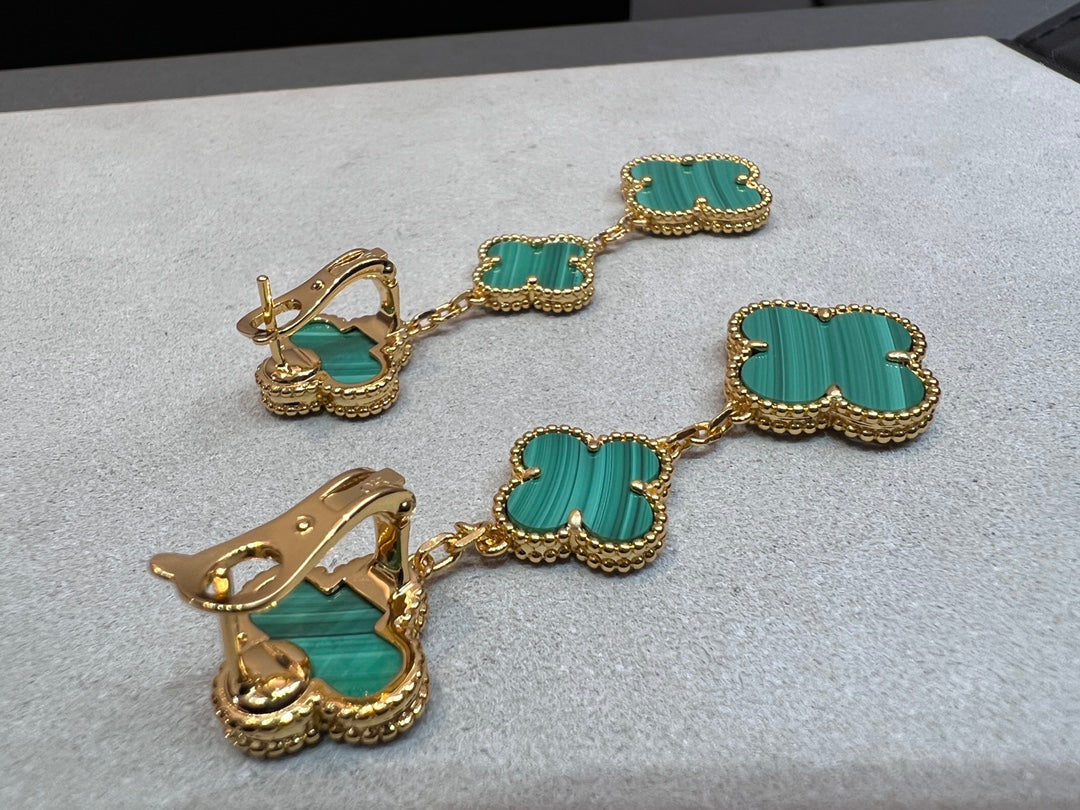 [Vellora-Opalyn]CLOVER MALACHITE 3 MOTIFS GOLD