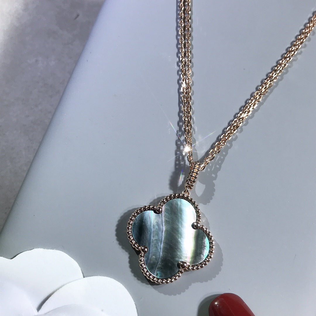 [Vellora-Opalyn]CLOVER 25MM GOLD DARK MOP BIG CLOVER NECKLACE