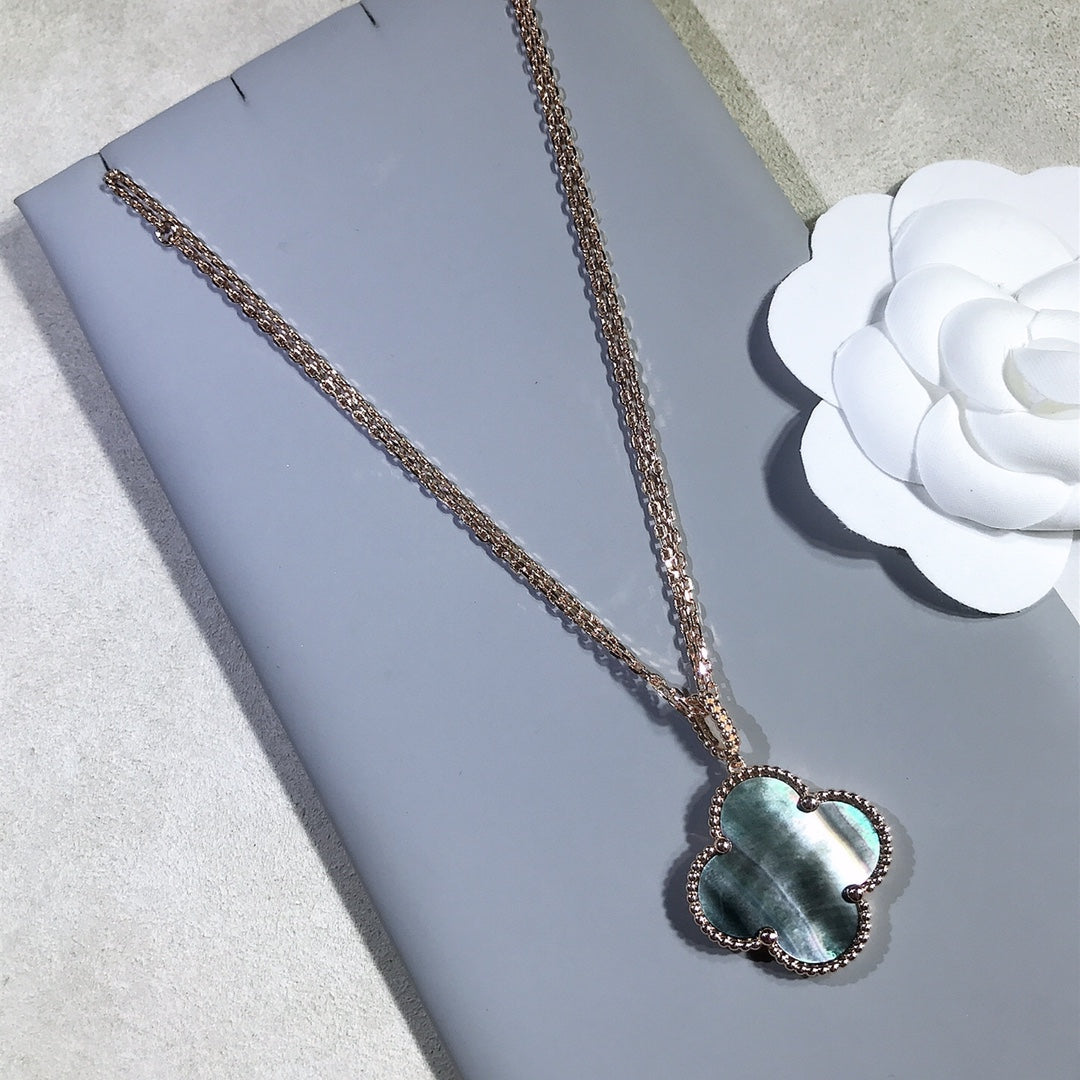 [Vellora-Opalyn]CLOVER 25MM GOLD DARK MOP BIG CLOVER NECKLACE