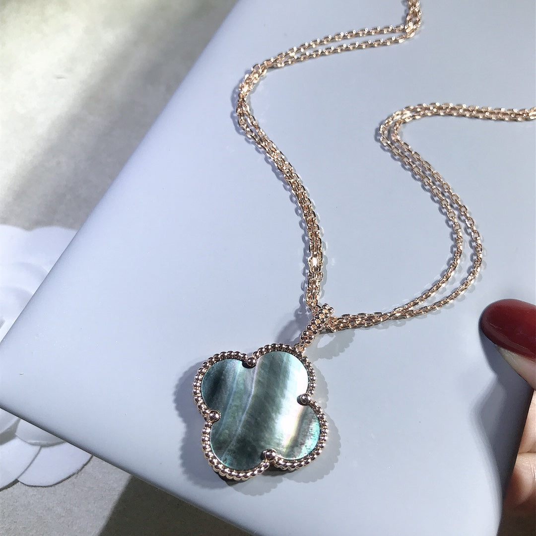 [Vellora-Opalyn]CLOVER 25MM GOLD DARK MOP BIG CLOVER NECKLACE