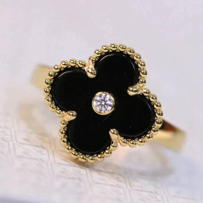 [Vellora-Opalyn]CLOVER ONYX RING GOLD DIAMOND