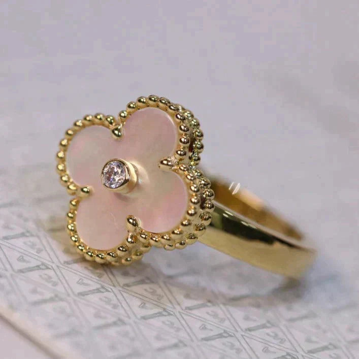 [Vellora-Opalyn]CLOVER PINK MOP RING GOLD DIAMOND