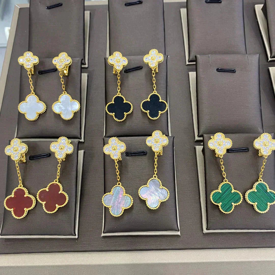 [Vellora-Opalyn]CLOVER  2 MOTIFS  DIAMOND  EARRINGS (MULTIPLE CHOICESç´