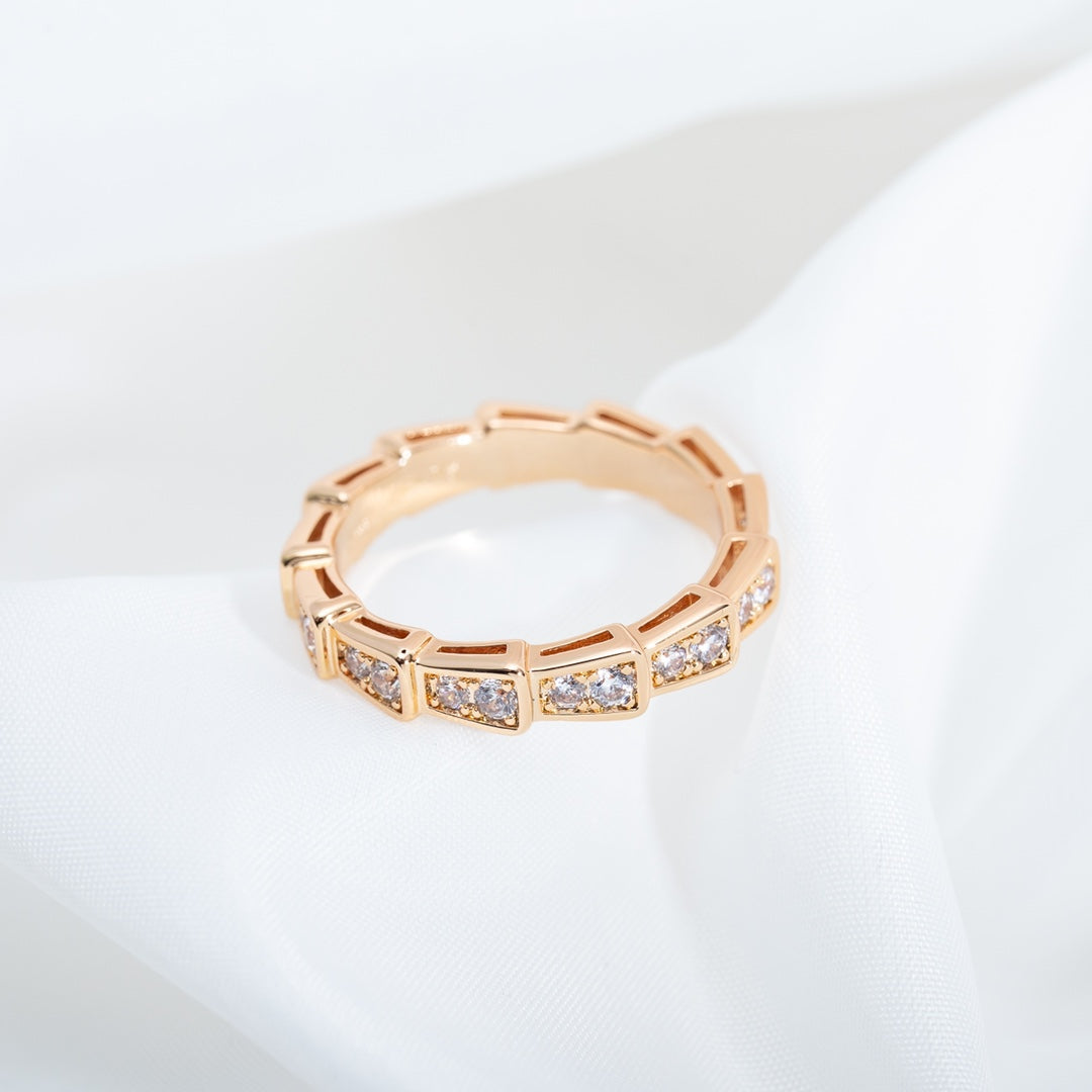 [Vellora-Opalyn]SERPENTI RING PINK GOLD DIAMOND PAVED 3MM