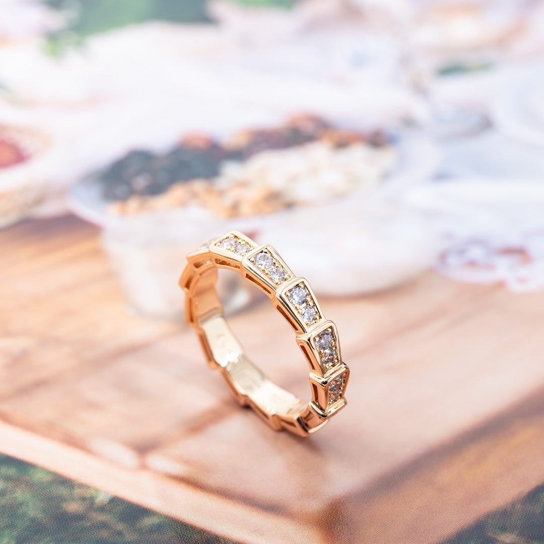 [Vellora-Opalyn]SERPENTI RING PINK GOLD DIAMOND PAVED 3MM