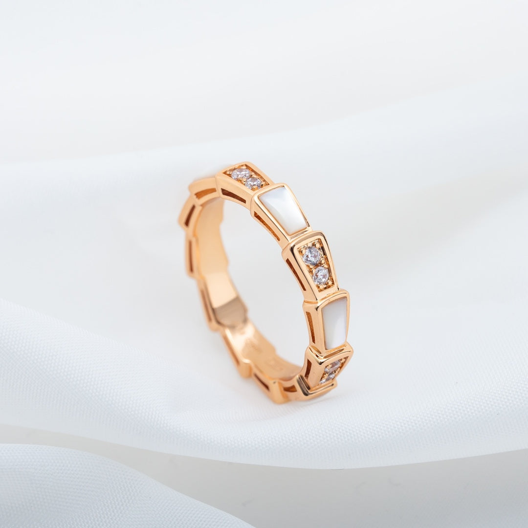 [Vellora-Opalyn]SERPENTI RING PINK GOLD DIAMOND MOP 3MM