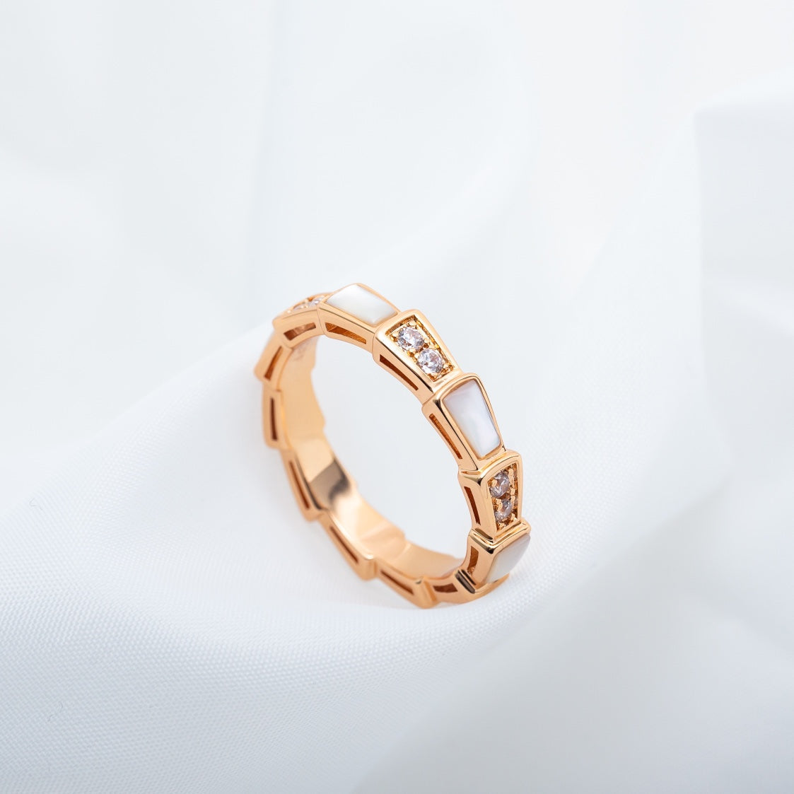 [Vellora-Opalyn]SERPENTI RING PINK GOLD DIAMOND MOP 3MM