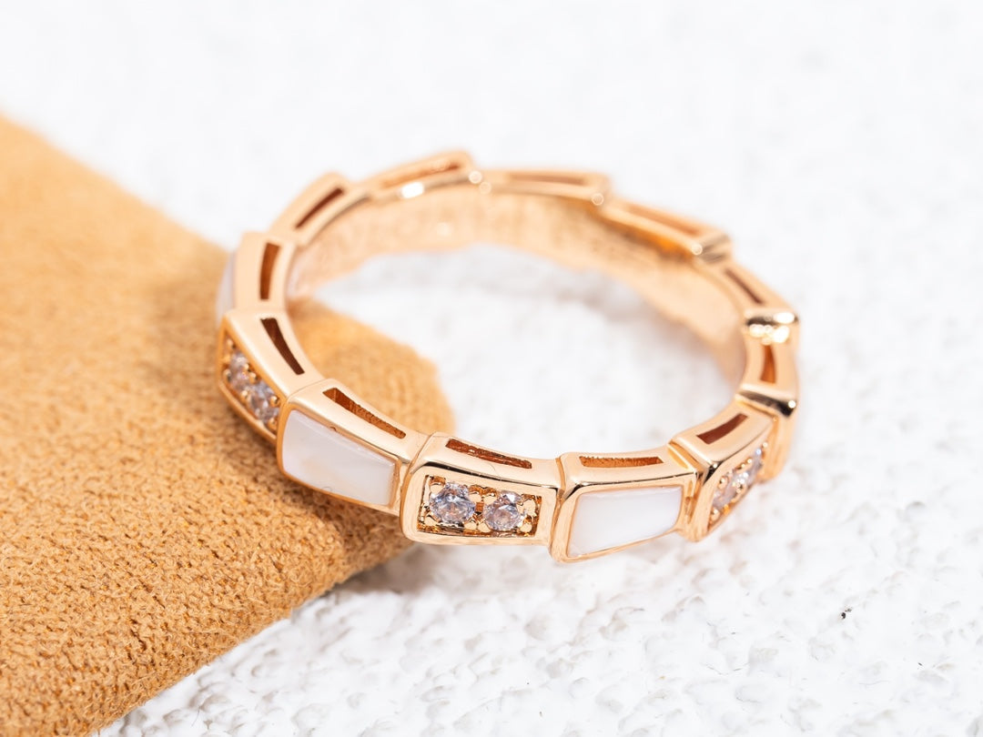 [Vellora-Opalyn]SERPENTI RING PINK GOLD DIAMOND MOP 3MM