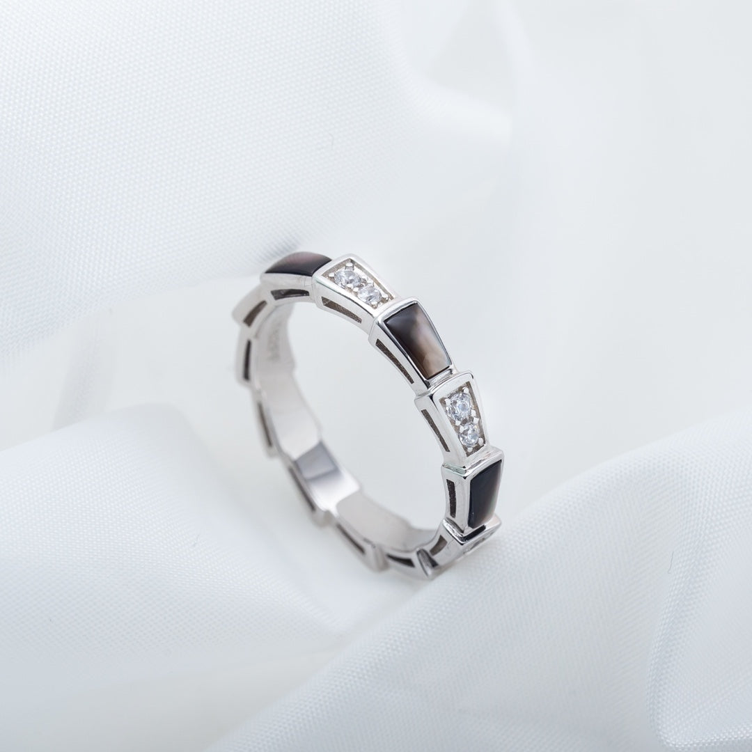 [Vellora-Opalyn]SERPENTI RING SILVER  DIAMOND BLACK MOP 3MM
