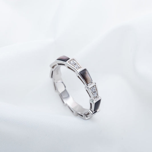 [Vellora-Opalyn]SERPENTI RING SILVER  DIAMOND BLACK MOP 3MM