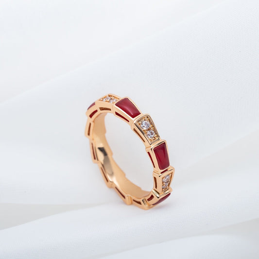 [Vellora-Opalyn]SERPENTI RING PINK GOLD CARNELIAN DIAMOND 3MM