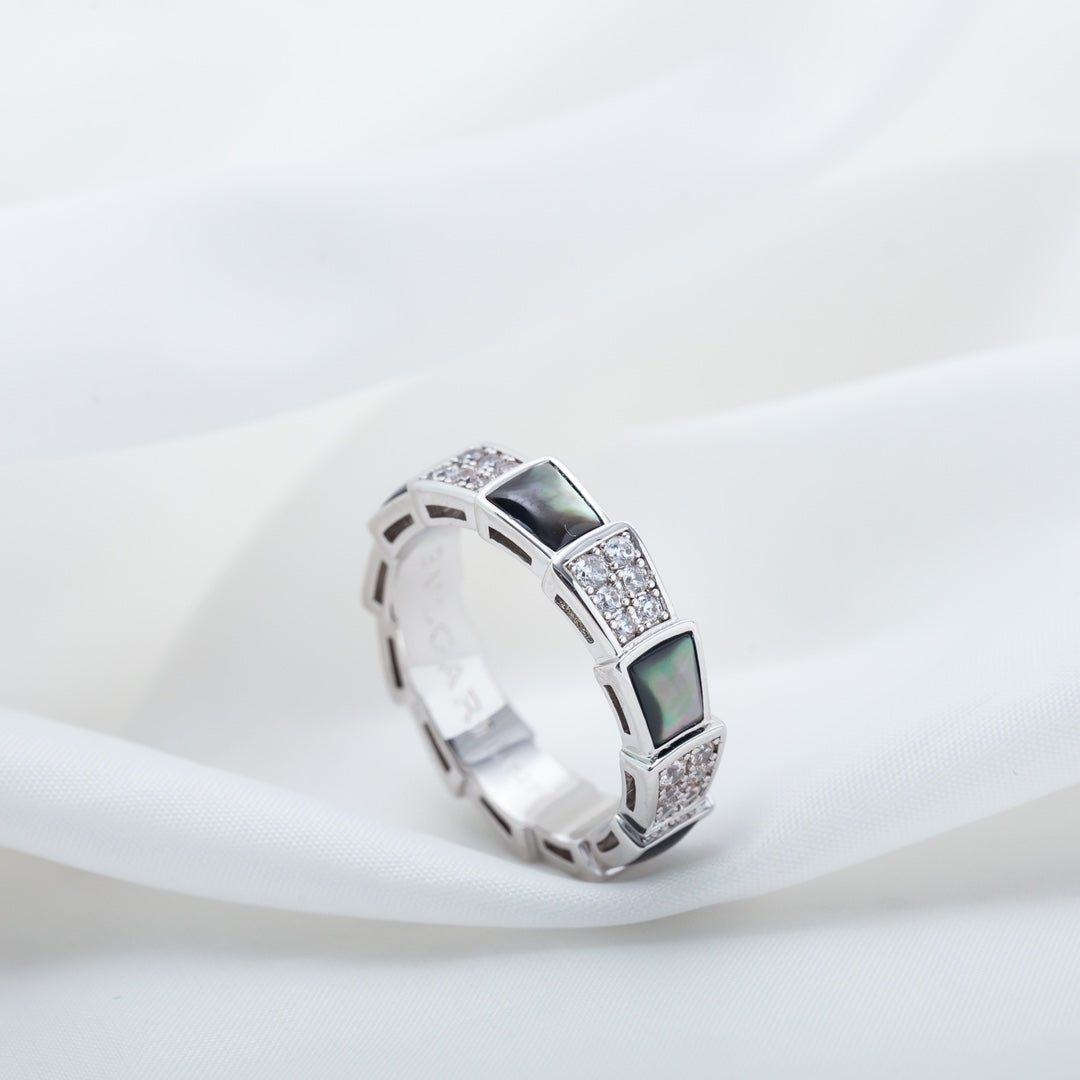 [Vellora-Opalyn]SERPENTI RING SILVER DIAMOND BLACK MOP 4MM
