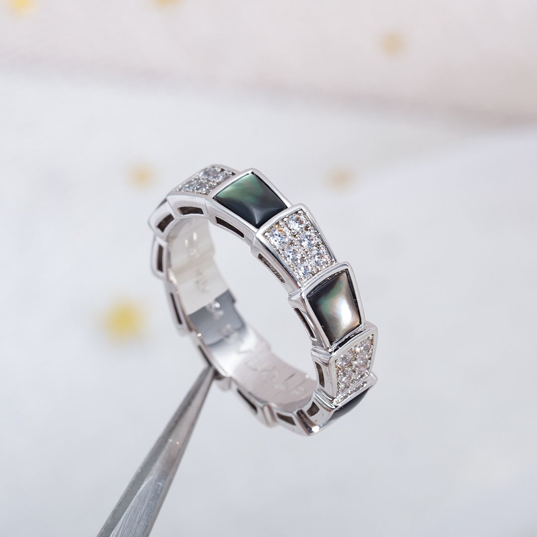 [Vellora-Opalyn]SERPENTI RING SILVER DIAMOND BLACK MOP 4MM