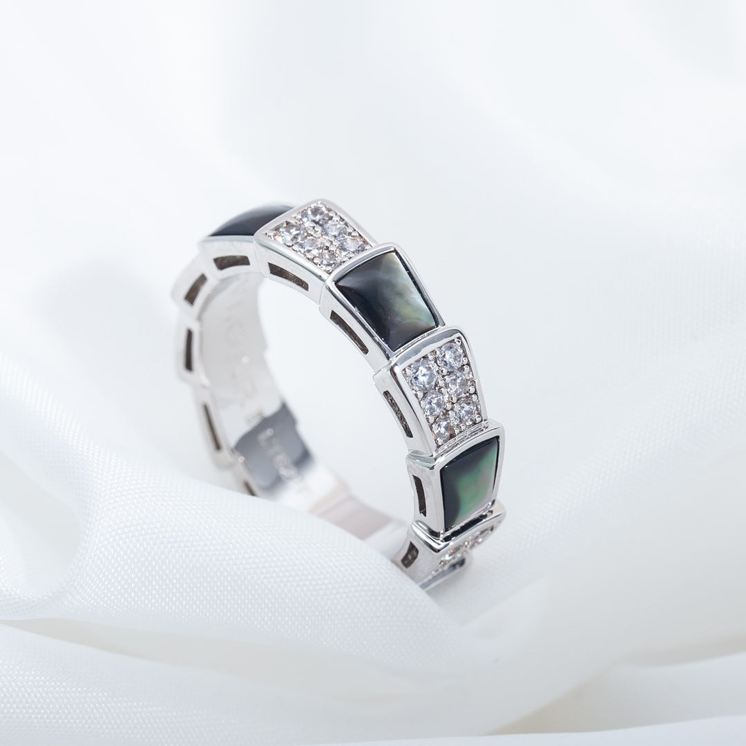 [Vellora-Opalyn]SERPENTI RING SILVER DIAMOND BLACK MOP 4MM