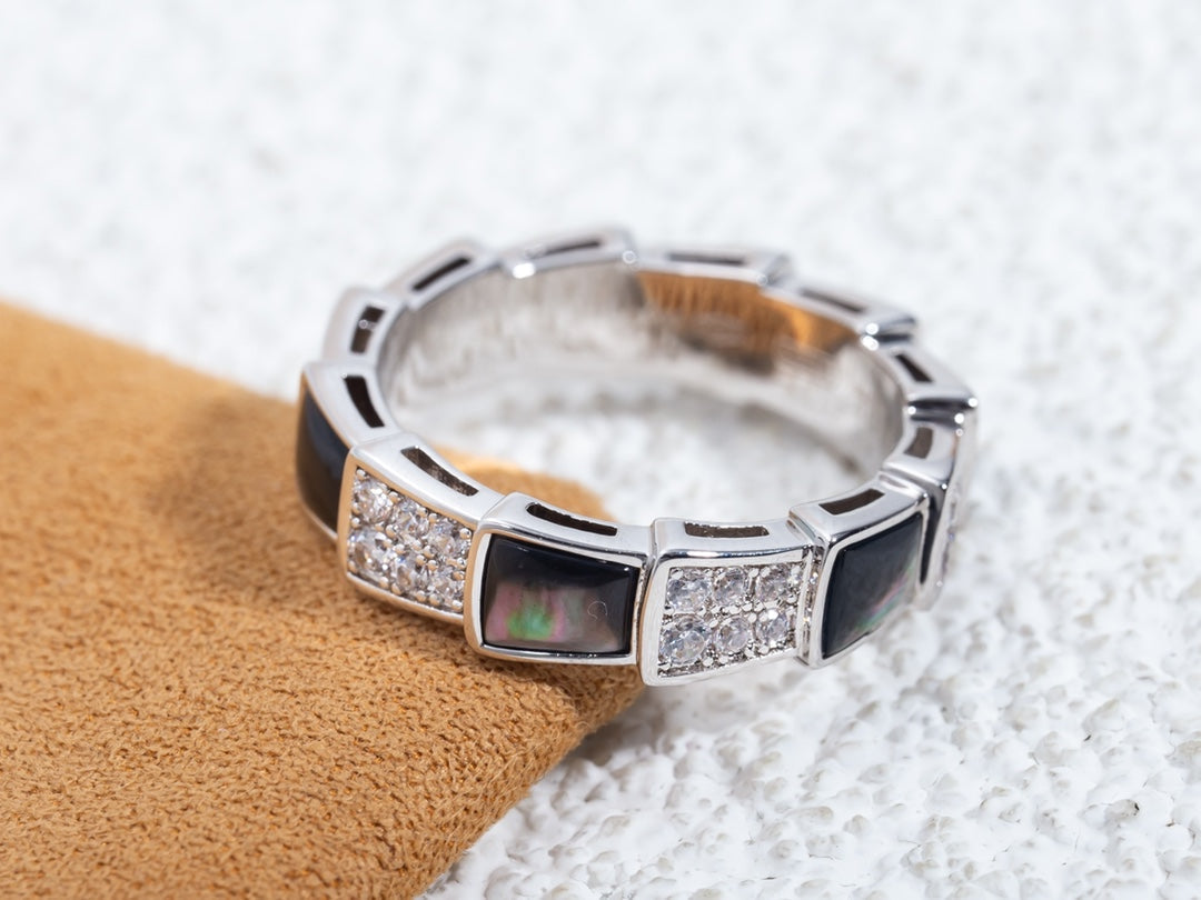 [Vellora-Opalyn]SERPENTI RING SILVER DIAMOND BLACK MOP 4MM