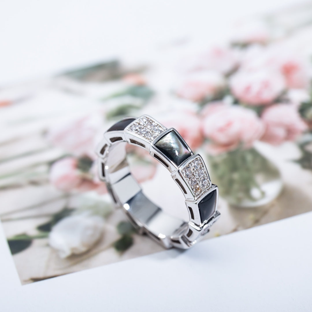 [Vellora-Opalyn]SERPENTI RING SILVER DIAMOND BLACK MOP 4MM