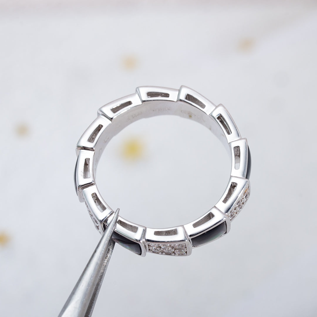 [Vellora-Opalyn]SERPENTI RING SILVER DIAMOND BLACK MOP 4MM