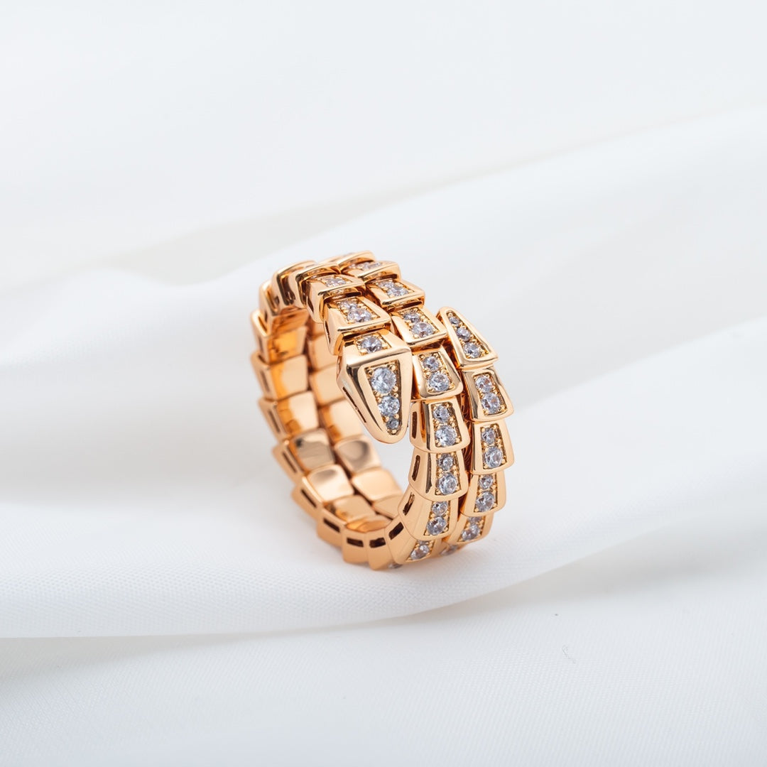 [Vellora-Opalyn]SERPENTI RING PINK GOLD DIAMOND DOUBLE ROW
