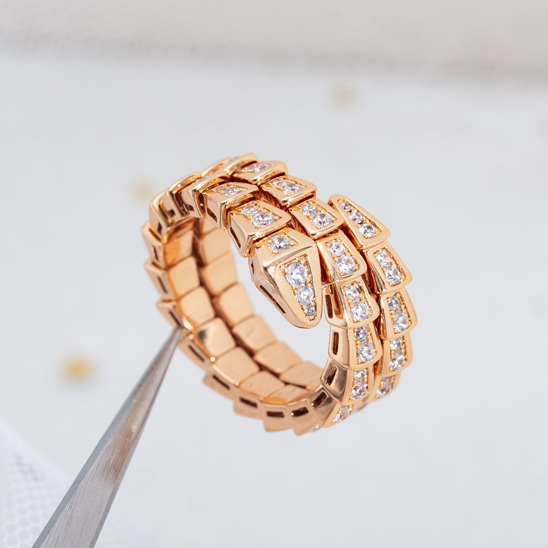 [Vellora-Opalyn]SERPENTI RING PINK GOLD DIAMOND DOUBLE ROW