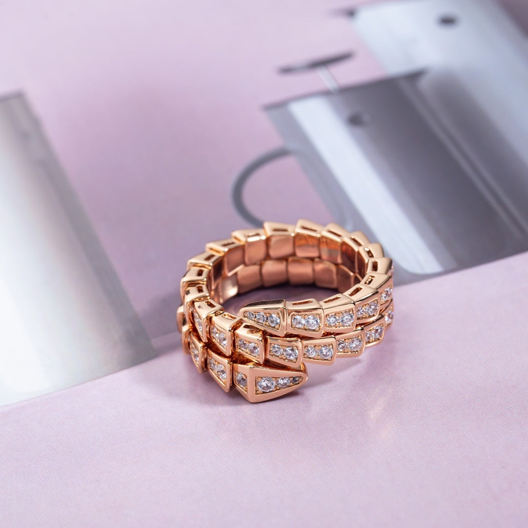 [Vellora-Opalyn]SERPENTI RING PINK GOLD DIAMOND DOUBLE ROW
