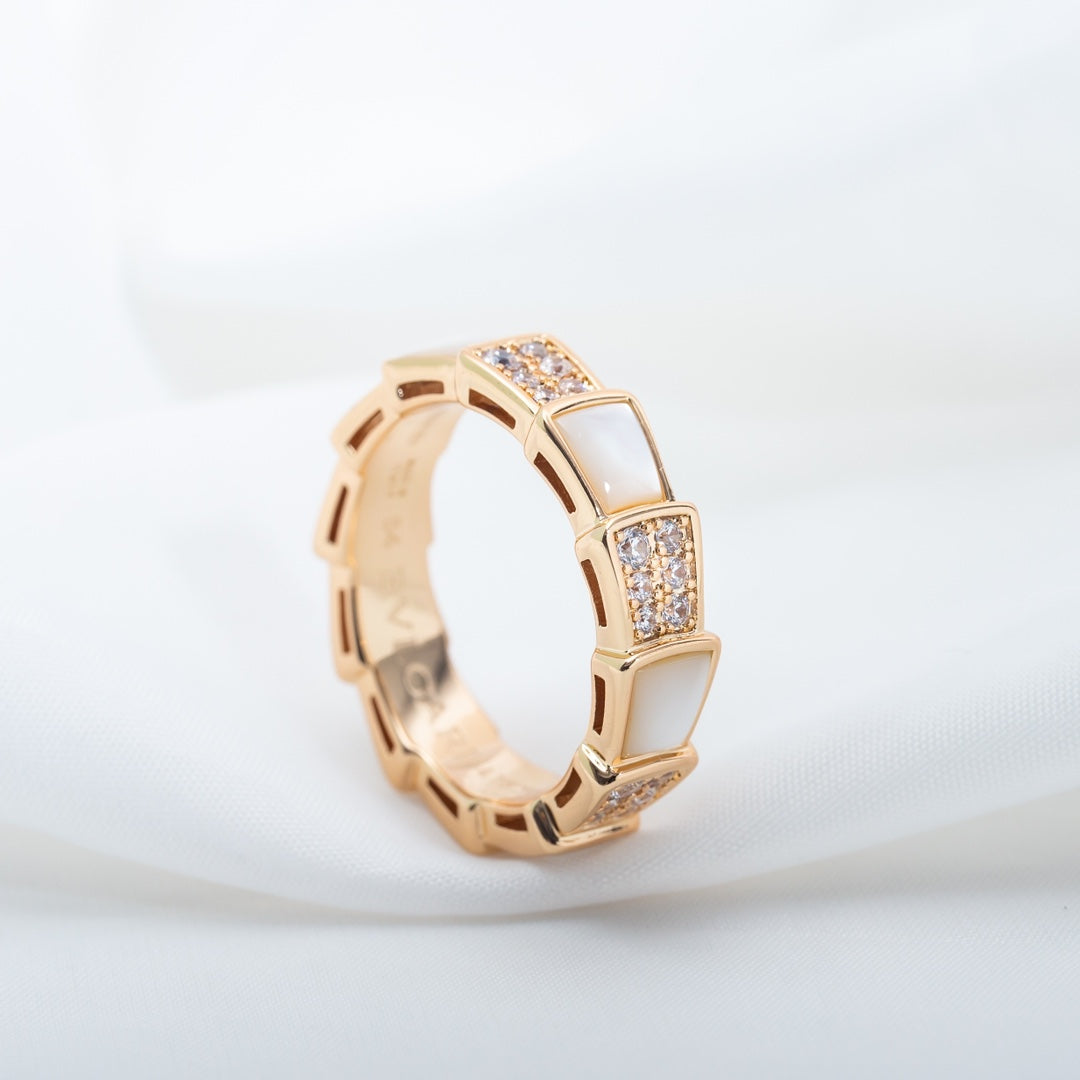 [Vellora-Opalyn]SERPENTI RING PINK GOLD MOP DIAMOND PAVED 4MM