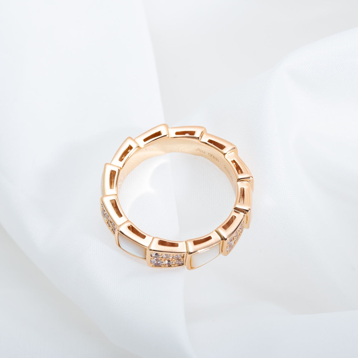 [Vellora-Opalyn]SERPENTI RING PINK GOLD MOP DIAMOND PAVED 4MM