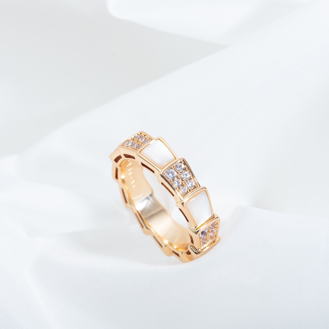 [Vellora-Opalyn]SERPENTI RING PINK GOLD MOP DIAMOND PAVED 4MM