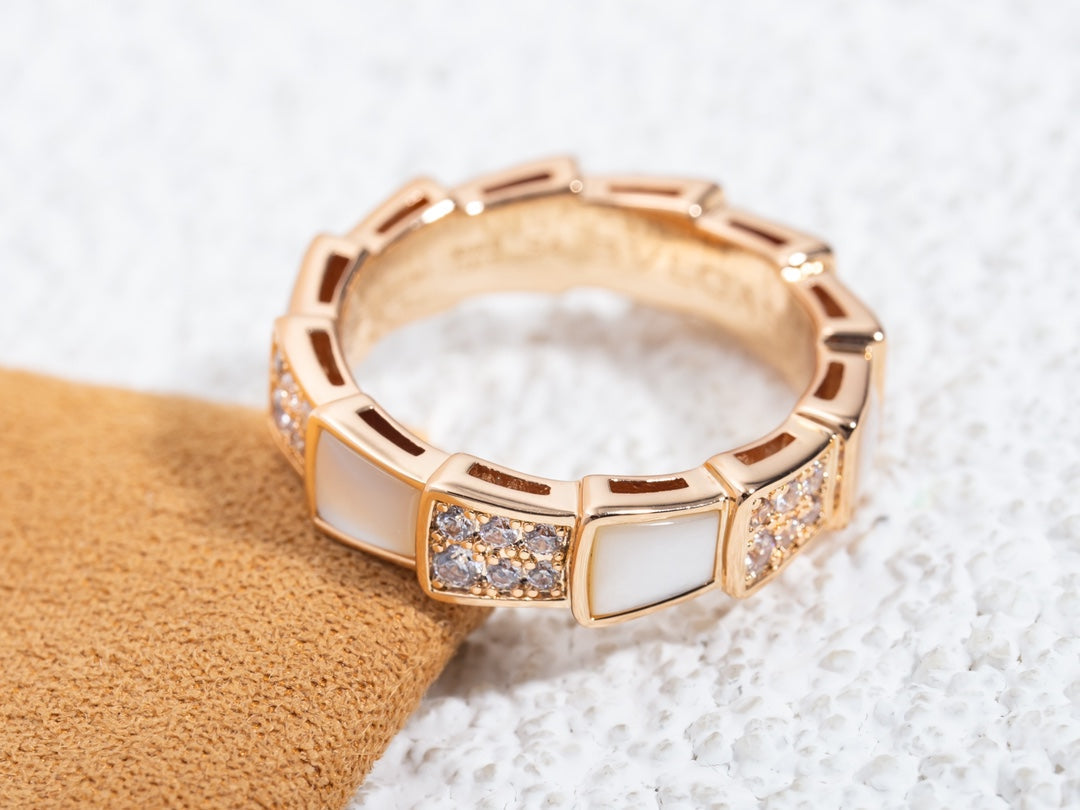 [Vellora-Opalyn]SERPENTI RING PINK GOLD MOP DIAMOND PAVED 4MM