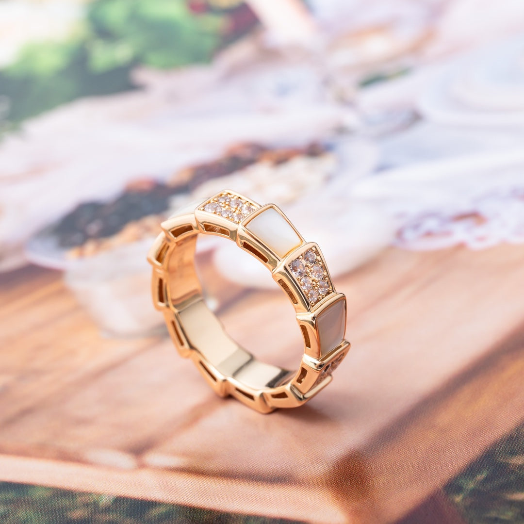 [Vellora-Opalyn]SERPENTI RING PINK GOLD MOP DIAMOND PAVED 4MM