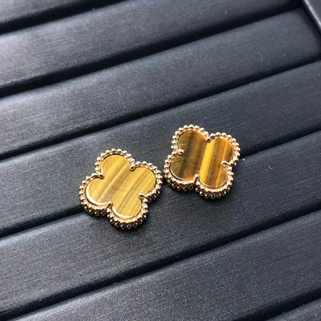 [Vellora-Opalyn]CLOVER MEDIUM 1 MOTIFS TIGER EYE EARRINGS