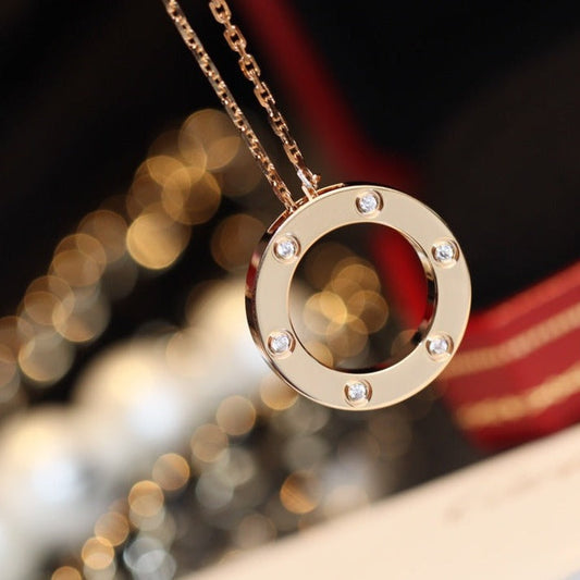 [Vellora-Opalyn]LOVE NECKLACE 16MM 6 DIAMONDS PINK GOLD