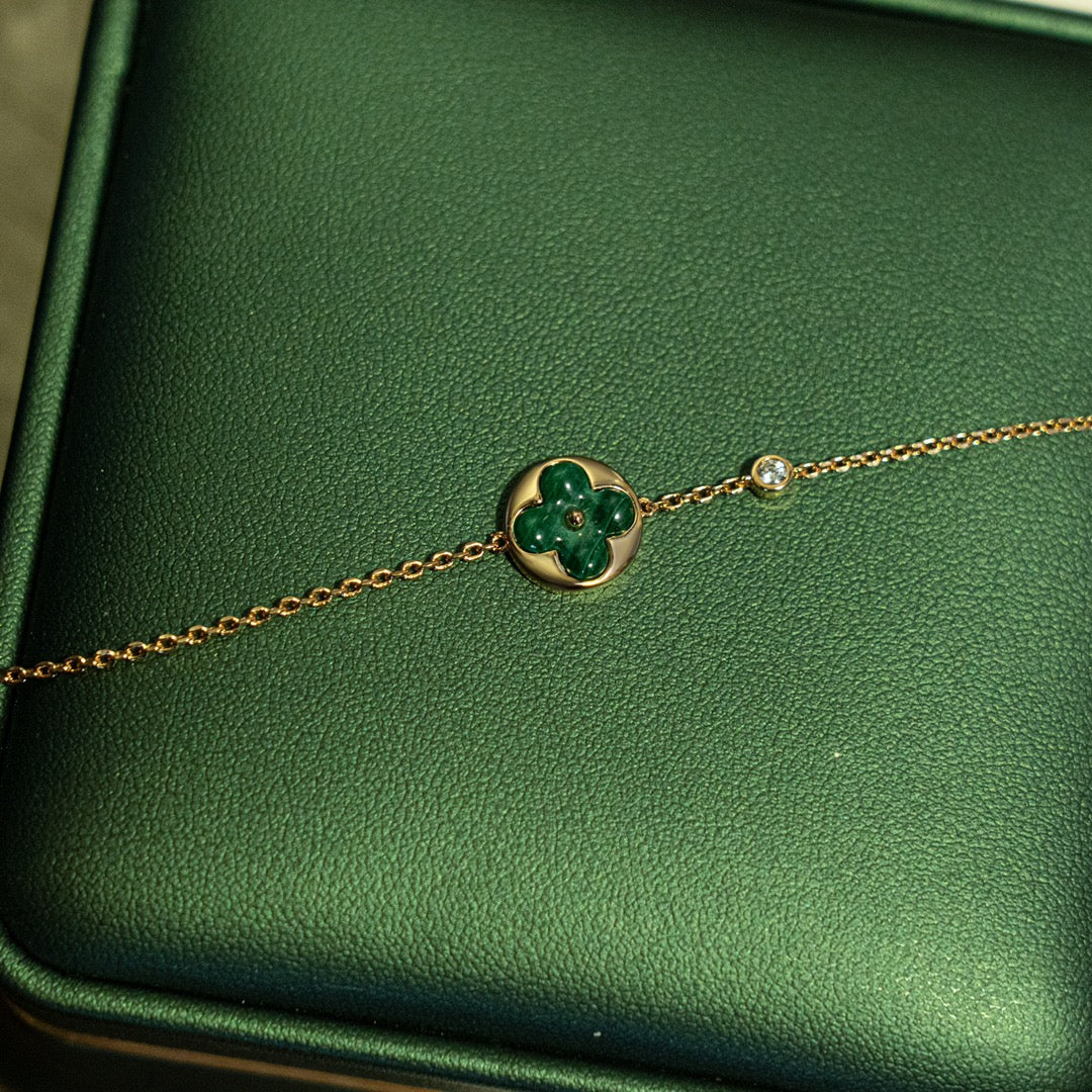 [Vellora-Opalyn]SUN MALACHITE 1 DIAMOND PINK GOLD BRACELET