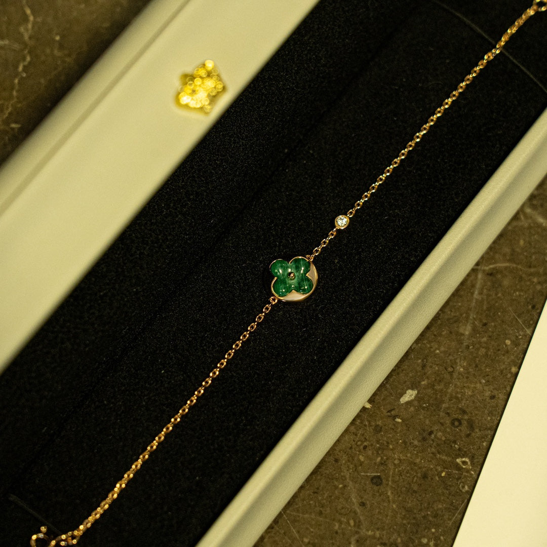 [Vellora-Opalyn]SUN MALACHITE 1 DIAMOND PINK GOLD BRACELET